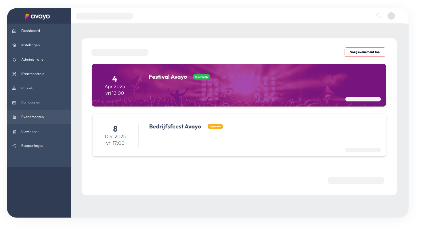 Account dashboard Avayo