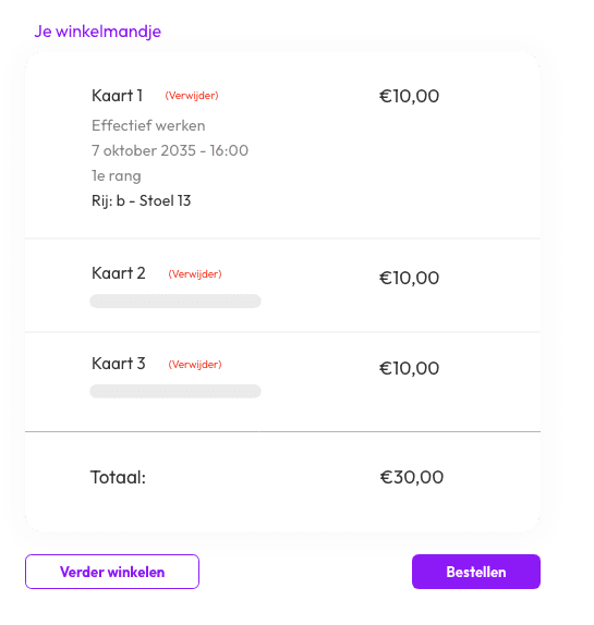 Ticketshop winkelmandje in rode stijl